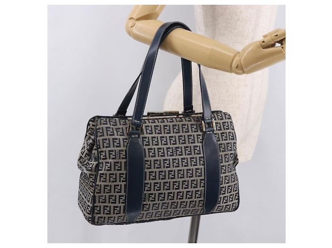FENDI Zucchino Canvas Hand Bag Navy Silver - vista 23