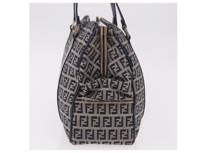 FENDI Zucchino Canvas Hand Bag Navy Silver - vista 4