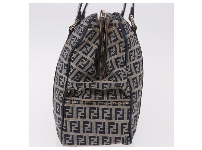 FENDI Zucchino Canvas Hand Bag Navy Silver - vista 5
