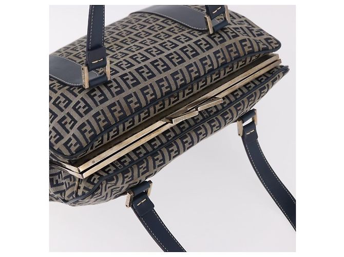 FENDI Zucchino Canvas Hand Bag Navy Silver - vista 7
