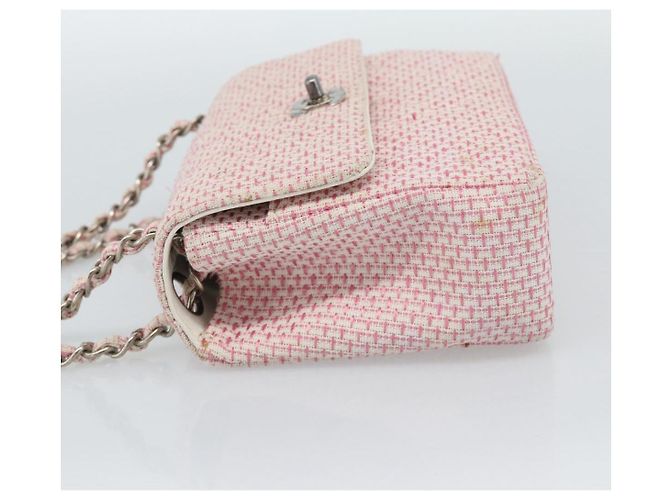 CHANEL Matelasse Chain Shoulder Bag Canvas Pink Silver CC - vista 3