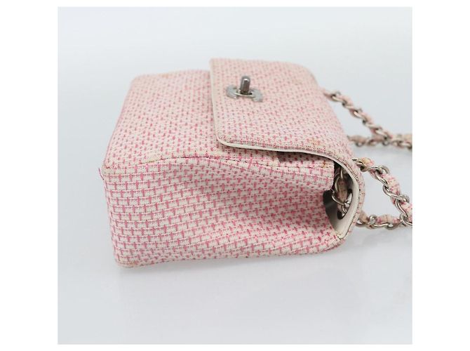 CHANEL Matelasse Chain Shoulder Bag Canvas Pink Silver CC - vista 4