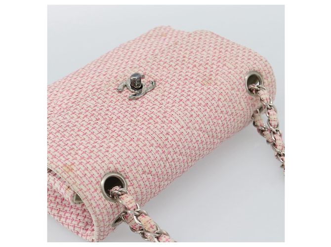 CHANEL Matelasse Chain Shoulder Bag Canvas Pink Silver CC - vista 6