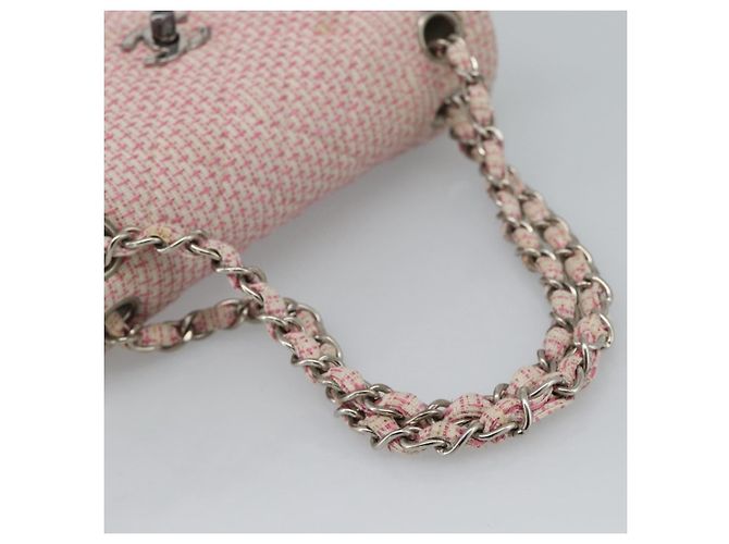 CHANEL Matelasse Chain Shoulder Bag Canvas Pink Silver CC - vista 7