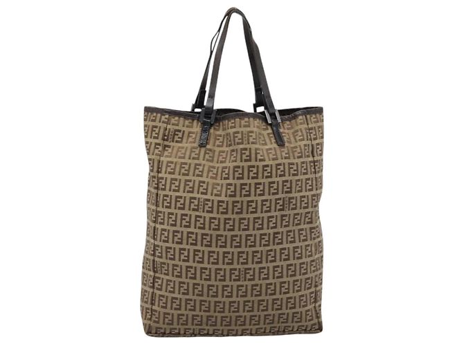 FENDI Zucchino Canvas Hand Bag Beige Silver - vista 2