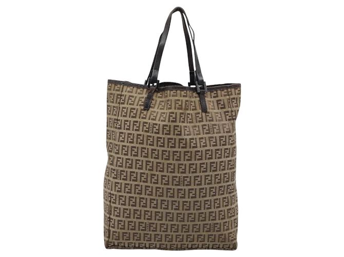 FENDI Zucchino Canvas Hand Bag Beige Silver - vista 3