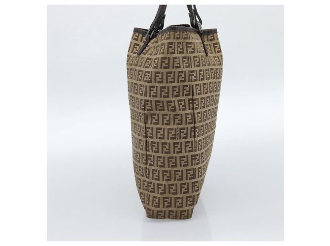 FENDI Zucchino Canvas Hand Bag Beige Silver - vista 5