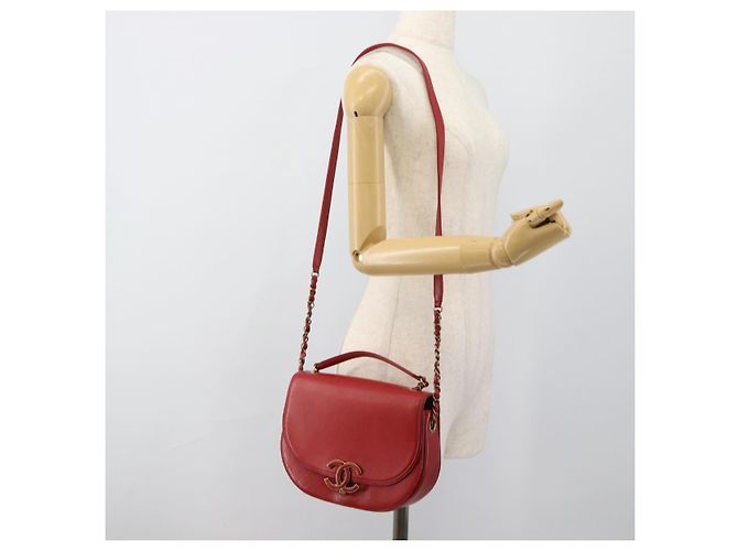 CHANEL Chain Shoulder Bag Calf Skin Red CC - view 29