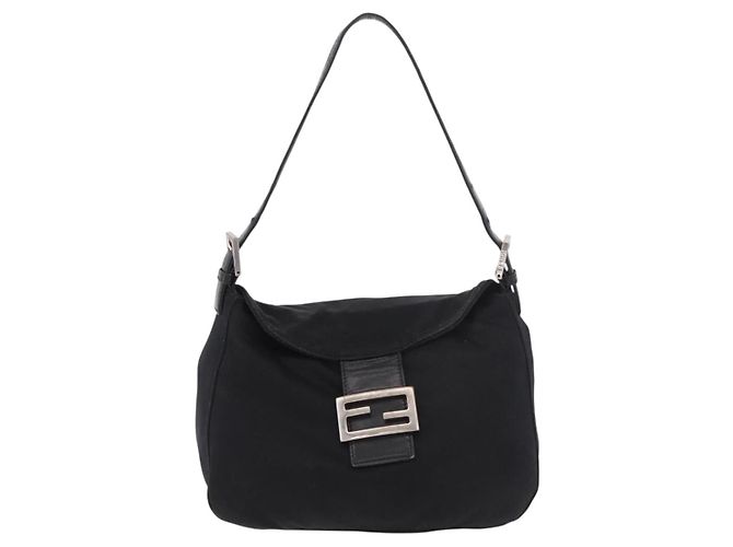 FENDI Mamma Baguette Shoulder Bag Cotton Jersey Black Silver - vista 2