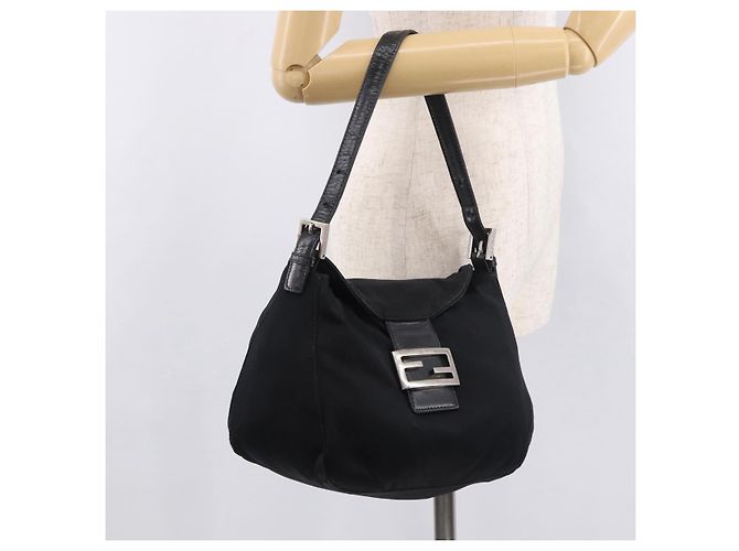 FENDI Mamma Baguette Shoulder Bag Cotton Jersey Black Silver - vista 25