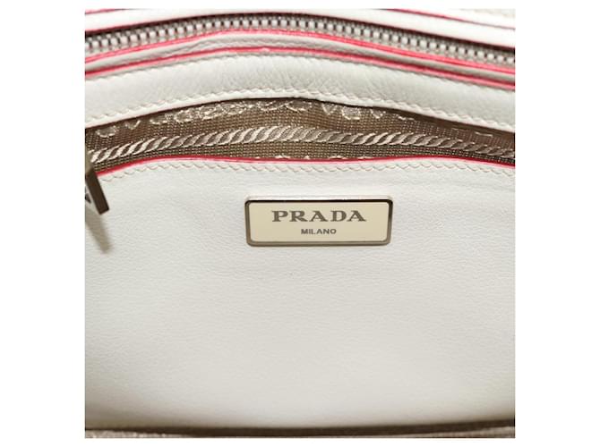 PRADA Hand Bag Leather 2way White Silver - vista 18