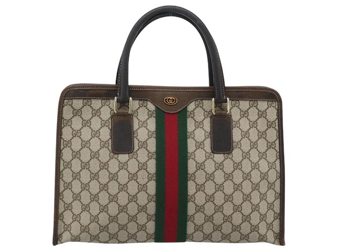 GUCCI GG Supreme Web Sherry Line Hand Bag PVC Beige Gold 010 378 - vista 13