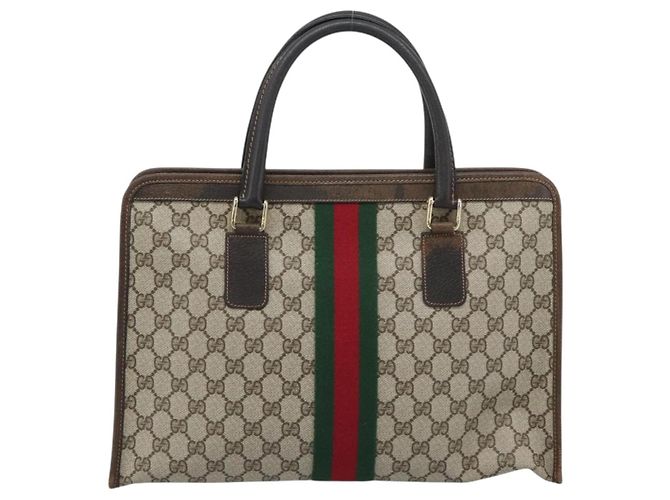 GUCCI GG Supreme Web Sherry Line Hand Bag PVC Beige Gold 010 378 - vista 2