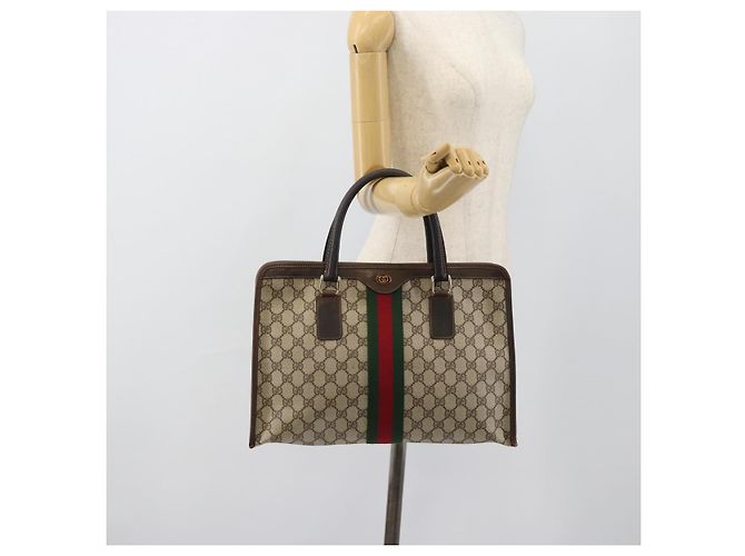 GUCCI GG Supreme Web Sherry Line Hand Bag PVC Beige Gold 010 378 - vista 22