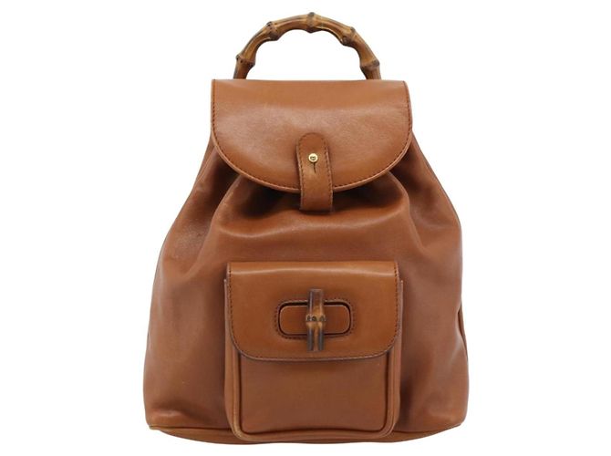GUCCI Bamboo Backpack Leather Brown Gold - vista 13