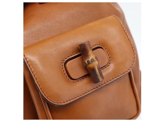 GUCCI Bamboo Backpack Leather Brown Gold - vista 18