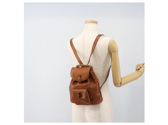 GUCCI Bamboo Backpack Leather Brown Gold - vista 25