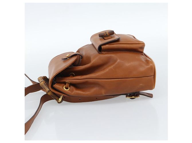 GUCCI Bamboo Backpack Leather Brown Gold - vista 3