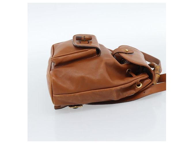GUCCI Bamboo Backpack Leather Brown Gold - vista 4
