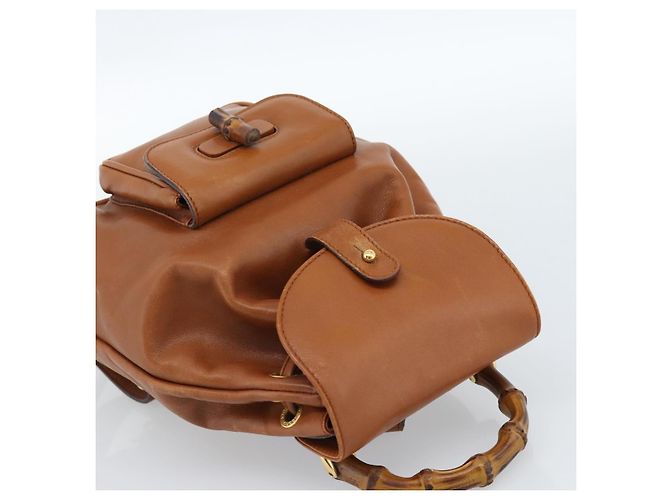 GUCCI Bamboo Backpack Leather Brown Gold - vista 6