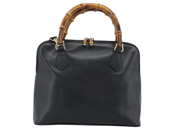 GUCCI Bamboo Hand Bag Leather 2way Black Gold 000 0289 - vista 13