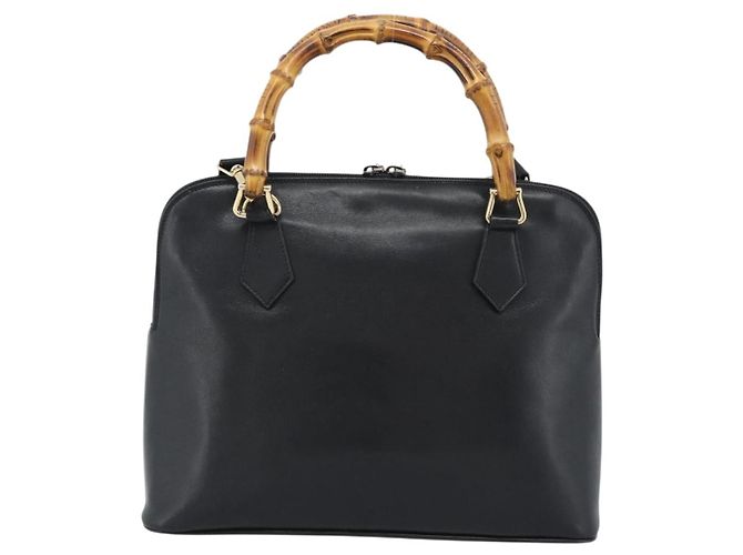 GUCCI Bamboo Hand Bag Leather 2way Black Gold 000 0289 - vista 2