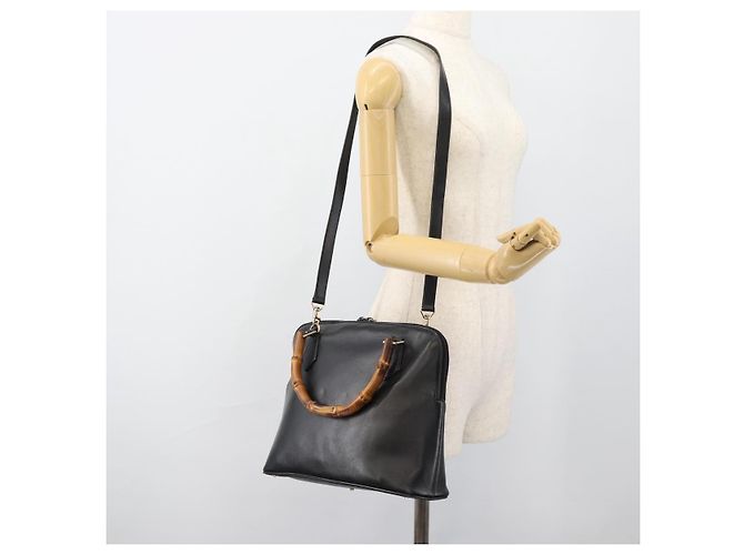 GUCCI Bamboo Hand Bag Leather 2way Black Gold 000 0289 - vista 24