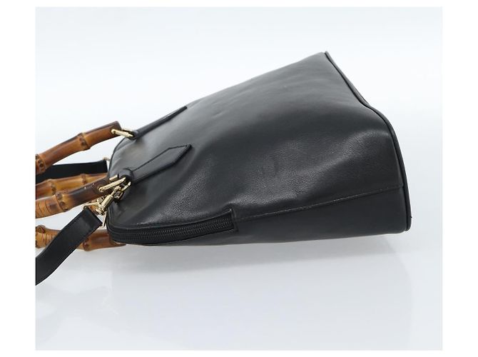GUCCI Bamboo Hand Bag Leather 2way Black Gold 000 0289 - vista 3