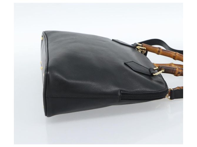 GUCCI Bamboo Hand Bag Leather 2way Black Gold 000 0289 - vista 4