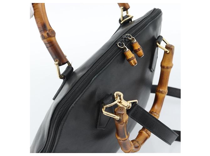 GUCCI Bamboo Hand Bag Leather 2way Black Gold 000 0289 - vista 6
