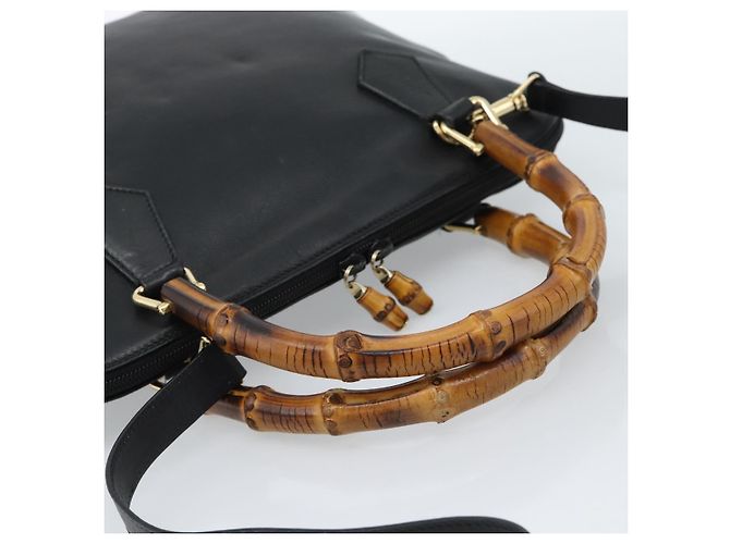 GUCCI Bamboo Hand Bag Leather 2way Black Gold 000 0289 - vista 7
