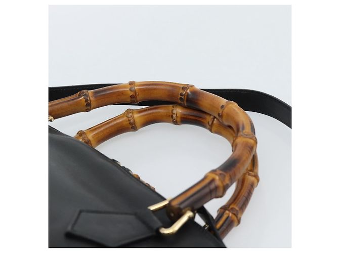 GUCCI Bamboo Hand Bag Leather 2way Black Gold 000 0289 - vista 8