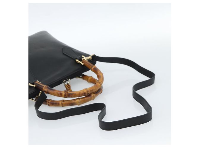 GUCCI Bamboo Hand Bag Leather 2way Black Gold 000 0289 - vista 9