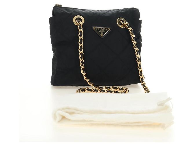 PRADA Chain Tote Bag Nylon Black Gold - vista 12