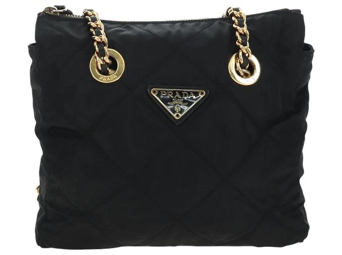 PRADA Chain Tote Bag Nylon Black Gold - vista 13