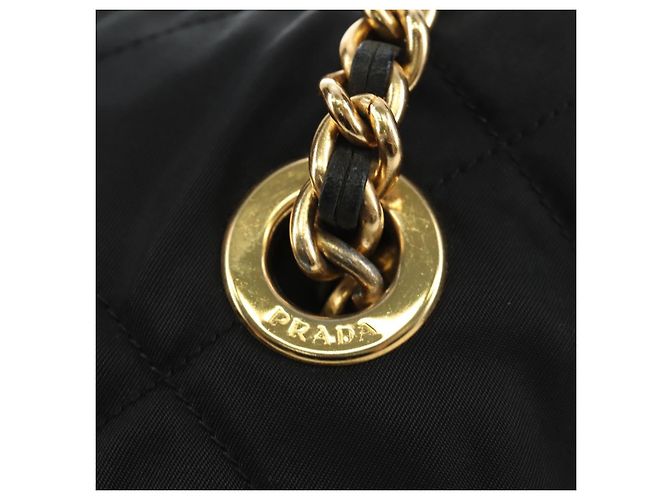 PRADA Chain Tote Bag Nylon Black Gold - vista 9