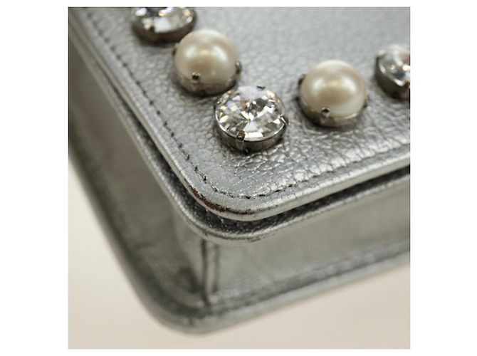 Miu Miu Shoulder Bag Leather Silver - vista 14