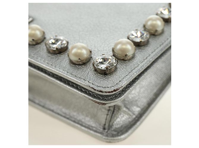 Miu Miu Shoulder Bag Leather Silver - vista 15