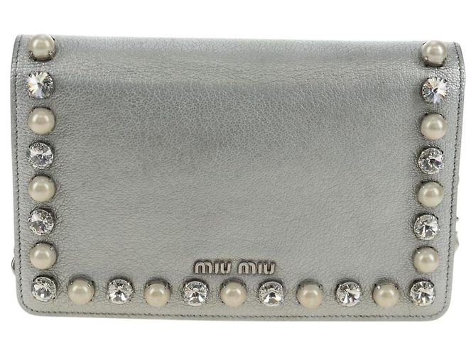 Miu Miu Shoulder Bag Leather Silver - vista 2