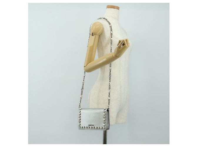 Miu Miu Shoulder Bag Leather Silver - vista 29