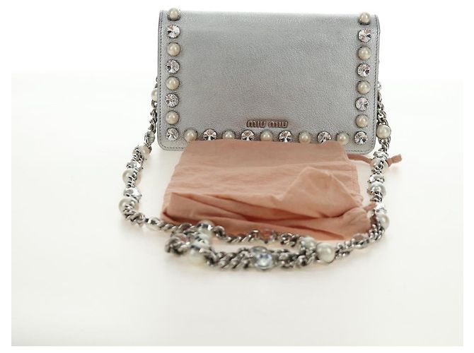 Miu Miu Shoulder Bag Leather Silver - vista 30