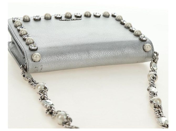 Miu Miu Shoulder Bag Leather Silver - vista 7