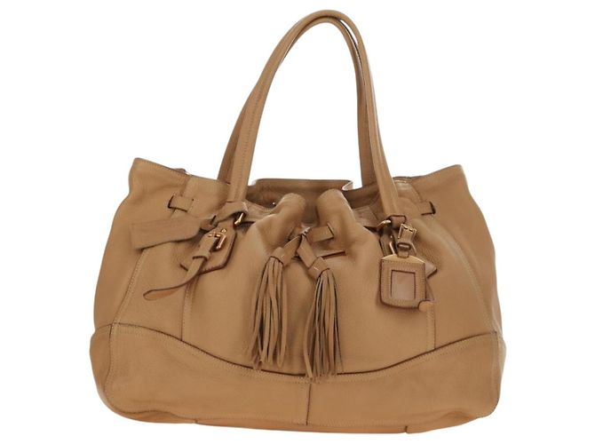 PRADA Tote Bag Leather Beige Gold - vista 2