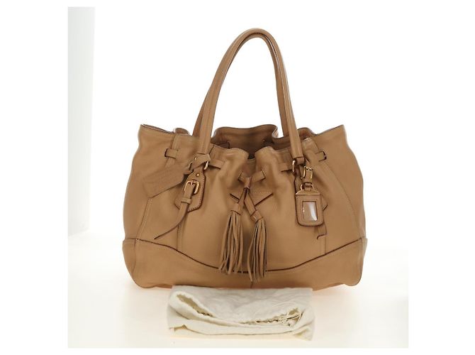 PRADA Tote Bag Leather Beige Gold - vista 29