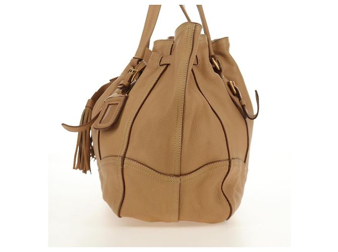 PRADA Tote Bag Leather Beige Gold - vista 6