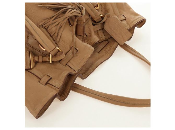 PRADA Tote Bag Leather Beige Gold - vista 8