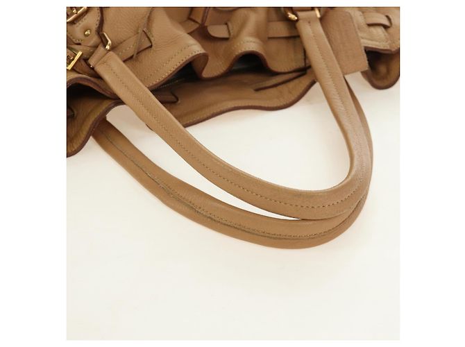 PRADA Tote Bag Leather Beige Gold - vista 9