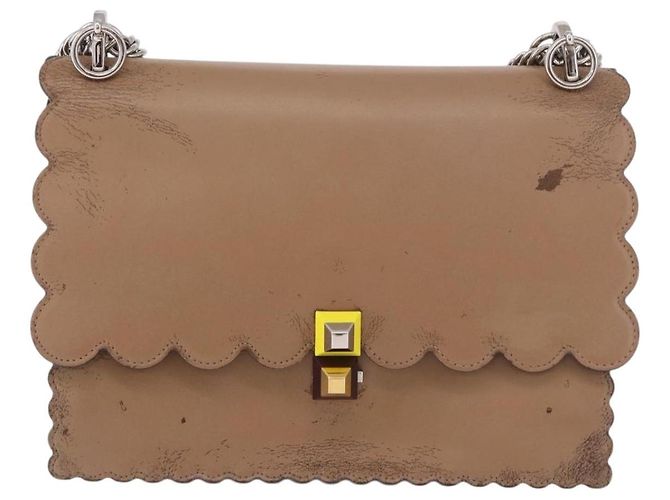 FENDI Chain Canai Shoulder Bag Leather Beige Silver - vista 2