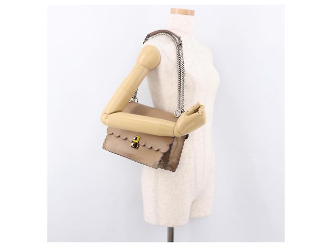 FENDI Chain Canai Shoulder Bag Leather Beige Silver - vista 23