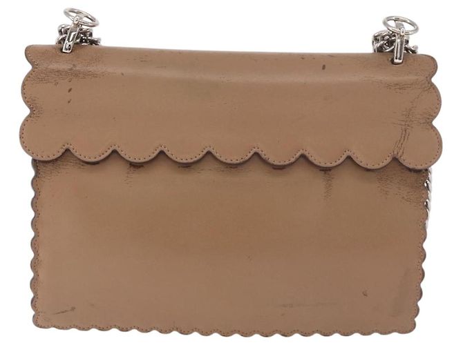 FENDI Chain Canai Shoulder Bag Leather Beige Silver - vista 3